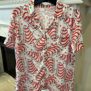 ADORABLE!! Little Debbie Christmas Tree Pajama Top PJ  Size S